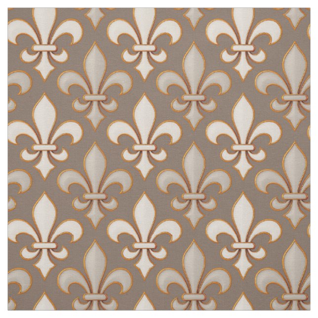 Brown Neutral Earth Fleur-de-lis Design  Fabric (Swatch)