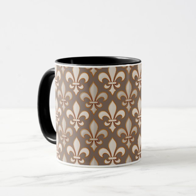 Brown Neutral Earth Fleur-de-lis Design  Mug (Front Left)