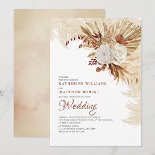 Brown Neutral Grey Floral Boho  Invitation