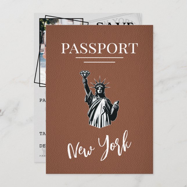 Brown New York City Passport Save The Date (Front/Back)