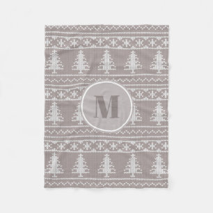Brown Nordic Sweater Pattern   Monogram Christmas Fleece Blanket