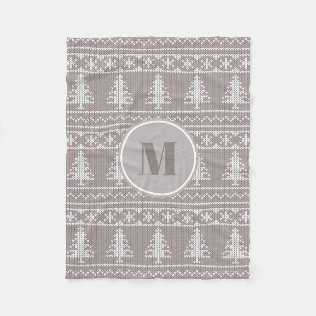 Brown Nordic Sweater Pattern | Monogram Christmas Fleece Blanket (Front)
