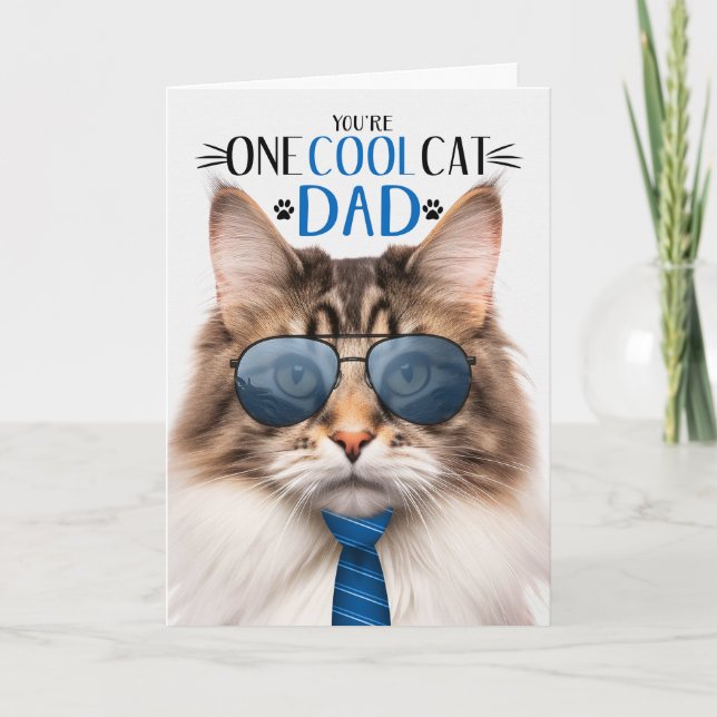 Brown Norwegian Forest Father's Day One Cool Cat Holiday Card (Front)