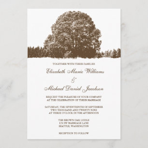 Brown Oak Tree Fall Wedding Invitations