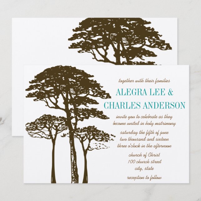 Brown Oak Tree Wedding Invitations (Front/Back)