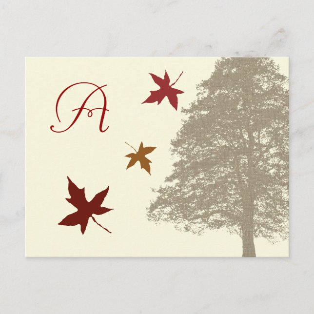 Brown Oak Tree Wedding Monogram Response Card (Front)