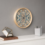 Brown Ochre Teal Blue Hip Bohemian Art Clock<br><div class="desc">Beautiful contemporary teal blue, beige and ochre brown yellow batik mosaic pattern. Decorative motif available on a variety of stylish products and matching home décor accents and accessories. An original design for the interior decorator or those who love decorating their master or children's bedroom, nursery, living or family room, woman...</div>