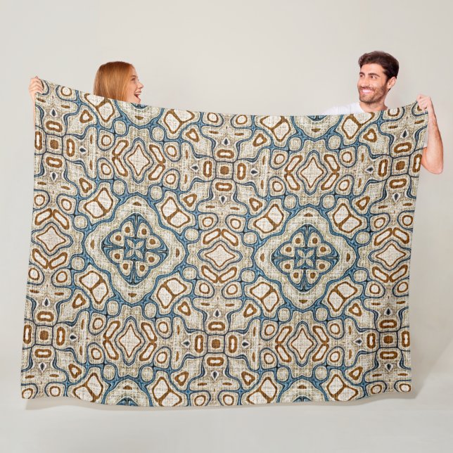 Brown Ochre Teal Blue Hip Tribe Art Fleece Blanket (In Situ)