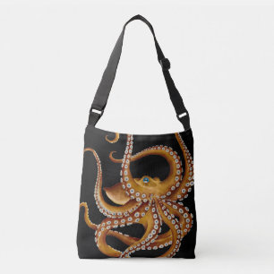 Brown Octopus Blue Eye Black Art Crossbody Bag