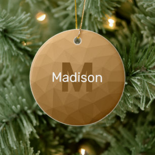 Brown ombre geometric mesh pattern Monogram Ceramic Ornament