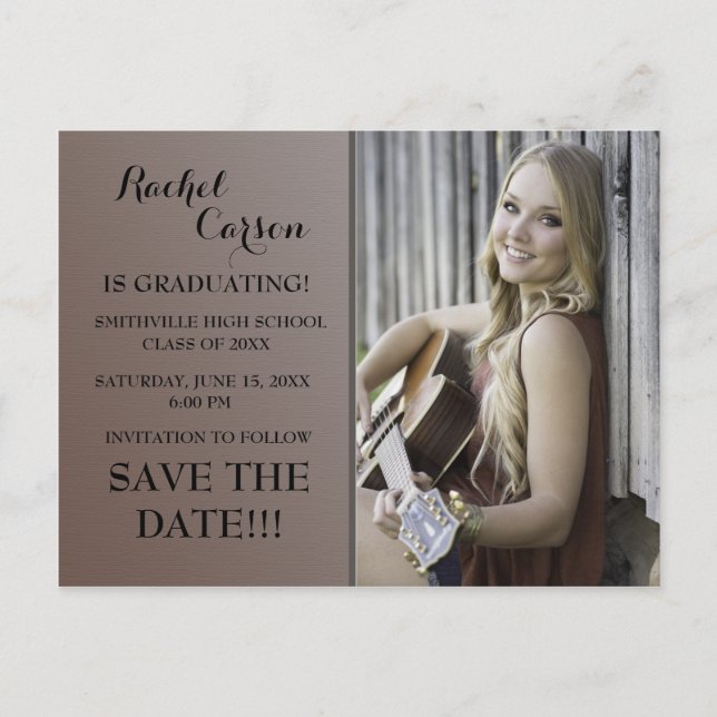 Brown Ombre' Save the Date Photo  Graduation Announcement Postcard (Front)