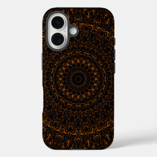 Brown on Black Mandala Kaleidoscope Medallion iPhone 16 Case