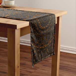 Brown on Black Mandala Kaleidoscope Medallion Long Table Runner