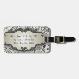 Brown on Blue Floral with Nameplate Luggage Tag