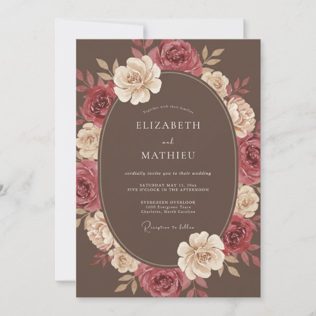 Brown Opulent Blossom Wedding Invitation (Front)