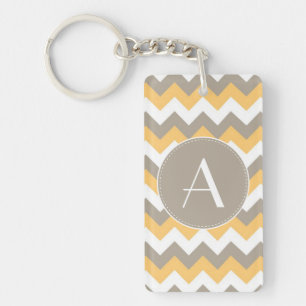 Brown, Orange and White Chevron Pattern Key Ring