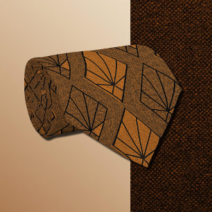 Brown & Orange Art Deco Diamond Pattern Tie