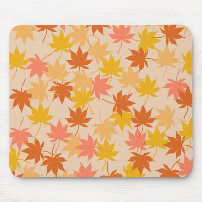 Brown Orange Autumn Floral Leaves Y2K Pattern Mouse Pad (Front)