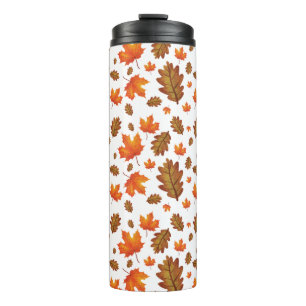 BROWN & ORANGE AUTUMN LEAVES THERMAL TUMBLER