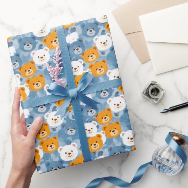 Brown & Orange Bear heads | Wrapping Paper (Gifting)