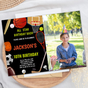 Brown Orange Black Photo Sports Birthday Invitation