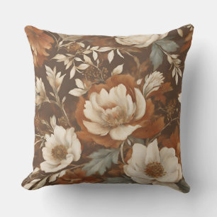 Brown Orange Blue Cream Floral Cushion