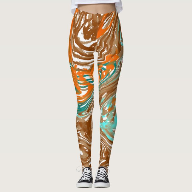 Brown, Orange, Boho Colours Abstract  Leggings (Front)