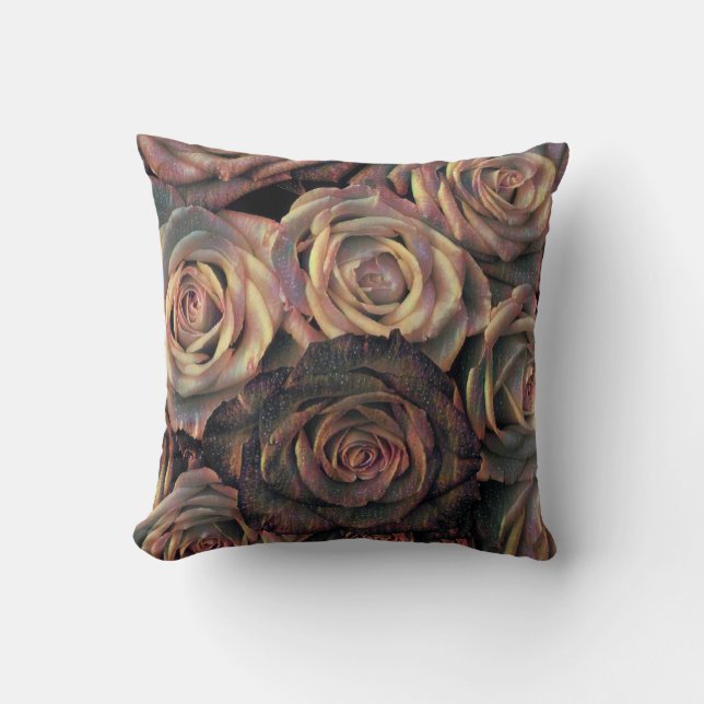 Brown, orange, copper, and gold roses cushion (Front)