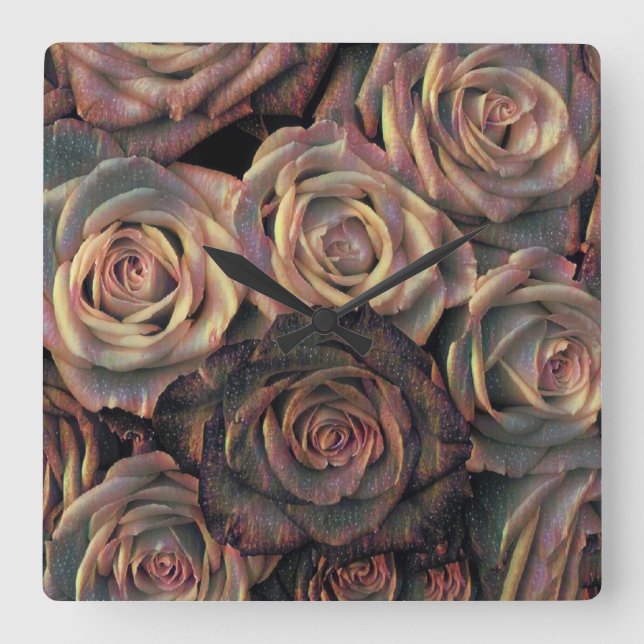 Brown, orange, copper, and gold roses square wall clock (Front)