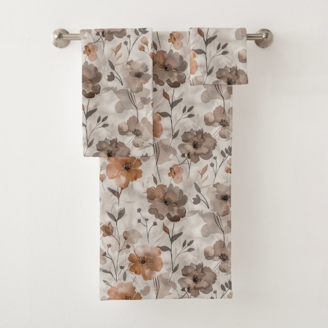 Brown Orange Cream Flowers Bath Towel Set (Insitu)
