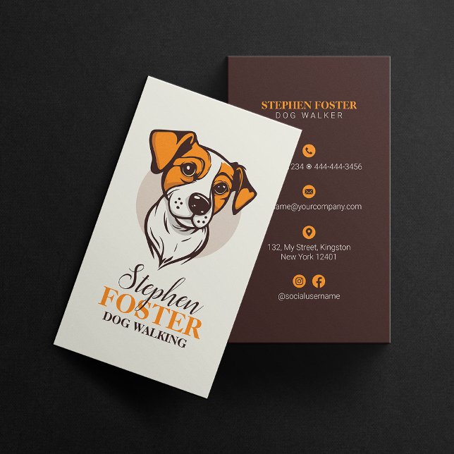 Brown Orange Dog Walking Pet Sitter Animal Care Business Card (Creator Uploaded)