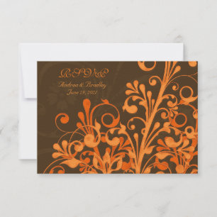 Brown Orange Floral Fall Wedding Response Card