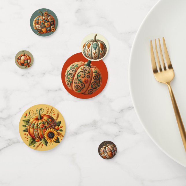BROWN & ORANGE GOLD GREEN FALL PATCHWORK PUMPKIN CONFETTI (Group)