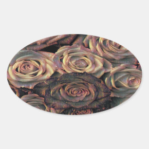 Brown, orange, gold roses Oval Stickers