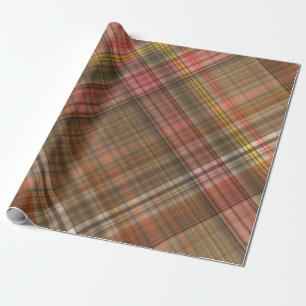 BROWN ORANGE GOLD TAN AUTUMN PLAID PATTERN WRAPPING PAPER