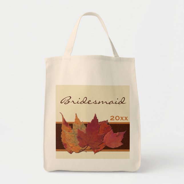 Brown Orange Ivory Dried Leaves Bridesmaid Tote (Front)