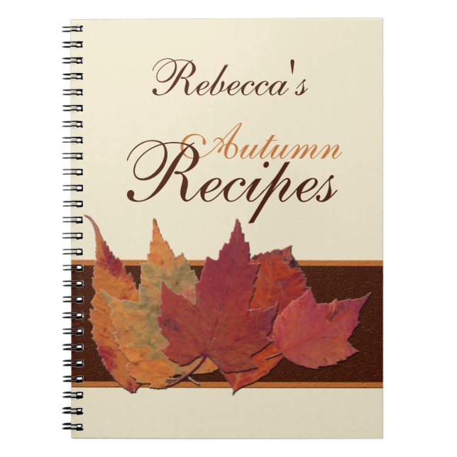Brown Orange Ivory Dried Leaves Recipe Notebook (Front)
