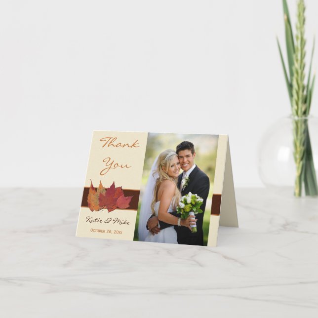 Brown Orange Ivory Dried Leaves Thank You Card (Front)