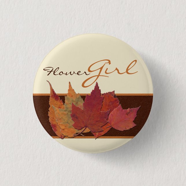 Brown Orange Ivory Dried Leaves Wedding Party Pin (Front)