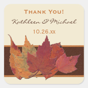 Brown Orange Ivory Dried Leaves Wedding Sticker