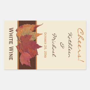 Brown Orange Ivory Dried Leaves Wedding Wine Label