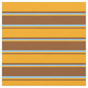 Brown, Orange & Light Sky Blue Lines Fabric