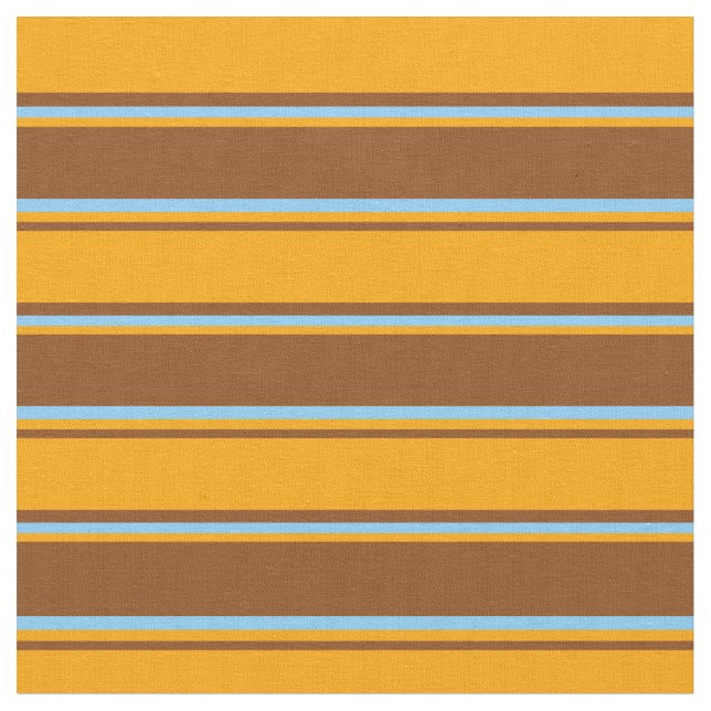 Brown, Orange & Light Sky Blue Lines Fabric (Close Up)