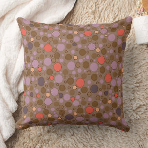 Brown orange multicolored polka dots cushion