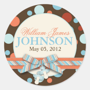 Brown & Orange Polka Dots Announcement Classic Round Sticker