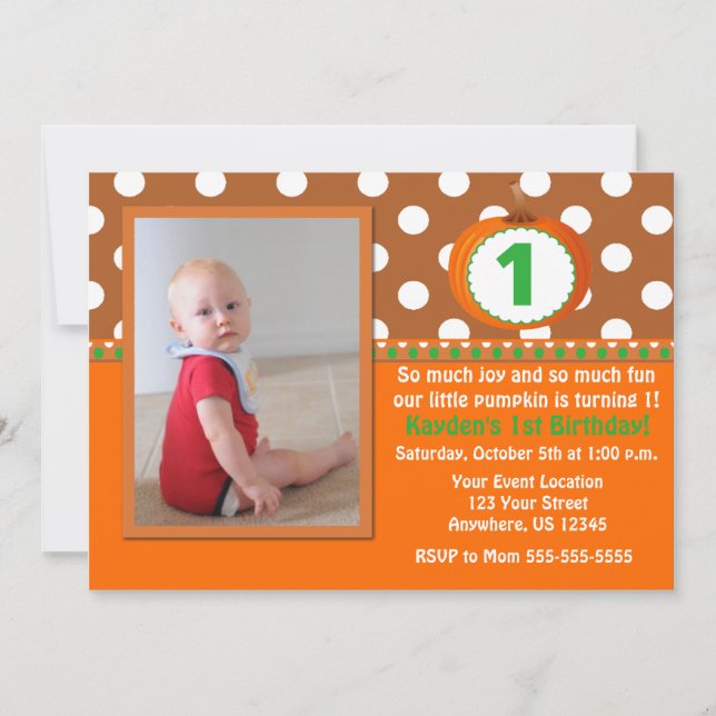 Brown Orange Pumpkin Birthday Invite (Front)