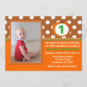 Brown Orange Pumpkin Birthday Invite
