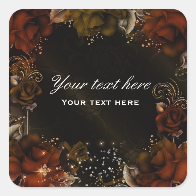 Brown Orange Roses Birthday Wedding Sticker Label (Front)