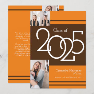 Brown Orange School Colours Graduation Announcemen Invitation
