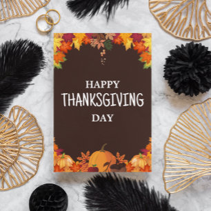 Brown & Orange Simple Happy Thanksgiving Day Invitation
